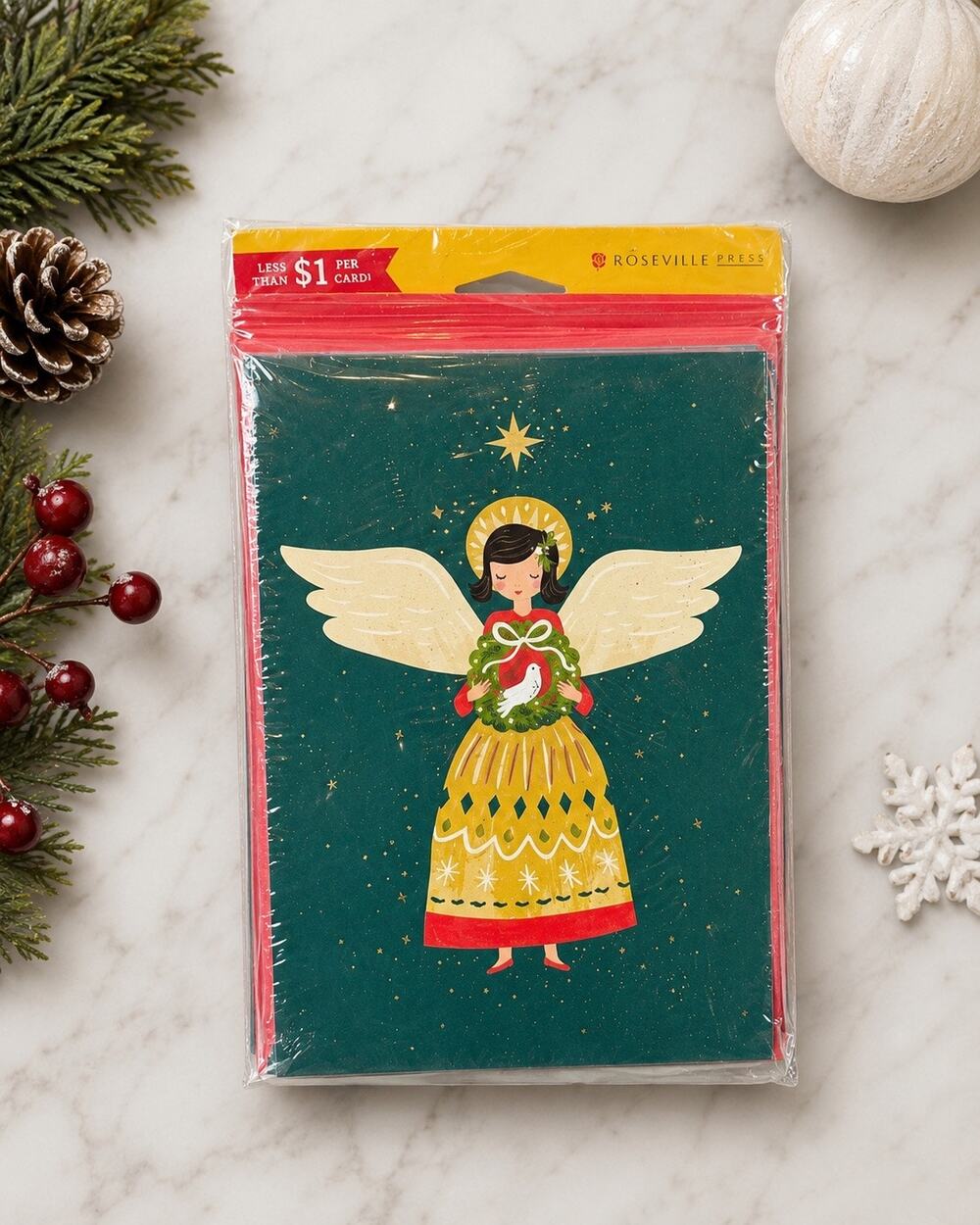 American Greetings Christmas Angel Wreath Cards 10 Count with Envelopes Sealed